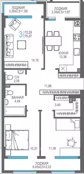 3-к кв. Крым, Алушта На Фонтанке жилой комплекс (76.87 м)