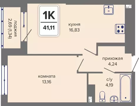 1-к кв. Пермский край, Пермь Гайва мкр,  (41.11 м)