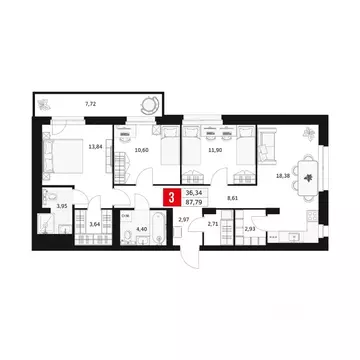 3-к кв. Башкортостан, Уфа ул. Большая Московская, 11 (87.79 м)