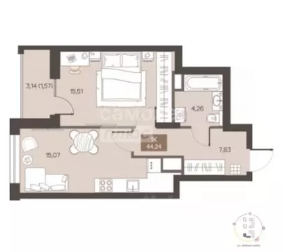 1-к кв. Омская область, Омск ул. Завертяева, 1/2 (44.24 м)