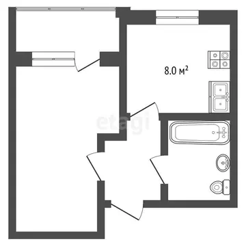 Квартира, 1 комната, 35.6 м