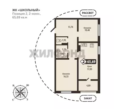 2-к кв. Брянская область, Брянск Школьный жилой комплекс (65.69 м)