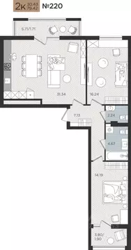 2-к кв. Калининградская область, Калининград Мой Город жилой комплекс ...