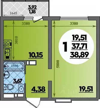 1-к кв. Адыгея, Майкоп ул. Олега Цокова, 4 (38.89 м)