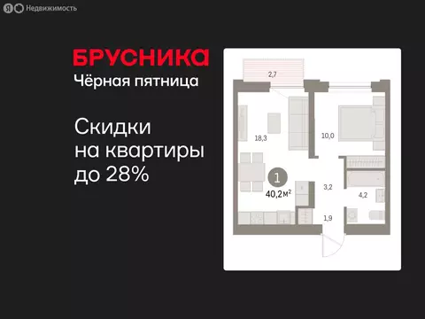 1-комнатная квартира: Екатеринбург, улица Гастелло, 18 (40.24 м)