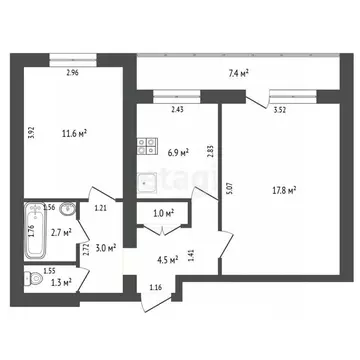 2-к кв. Самарская область, Самара Енисейская ул., 37 (48.8 м)