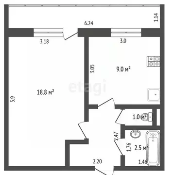 1-к кв. Вологодская область, Череповец Октябрьский просп., 82к1 (35.0 ...