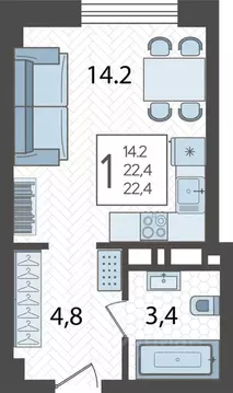 1-к кв. Краснодарский край, Краснодар Уральская ул., 75/6 (22.0 м)