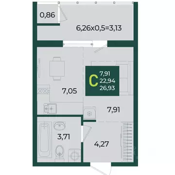 Студия Краснодарский край, Краснодар Образцово мкр,  (26.93 м)