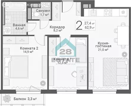 2-комнатная квартира: Санкт-Петербург, улица Руднева, 15 (64 м)