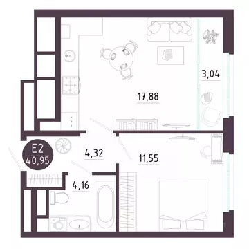 1-к кв. Рязанская область, Рязань Московское ш. (40.95 м)