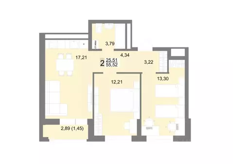 2-к кв. Свердловская область, Екатеринбург ул. Тенистая, 8с4 (55.52 м)