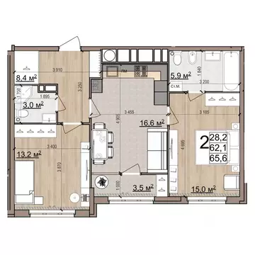 2-к кв. Рязанская область, Рязань Еврокласс жилой комплекс (65.6 м)