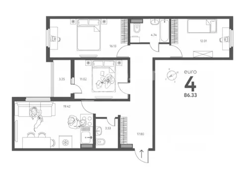 3-к кв. Липецкая область, Липецк ул. Перова, 2Д (86.33 м)