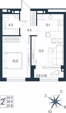 Студия Пермский край, Пермь ул. Космонавта Беляева, 17 (39.8 м)