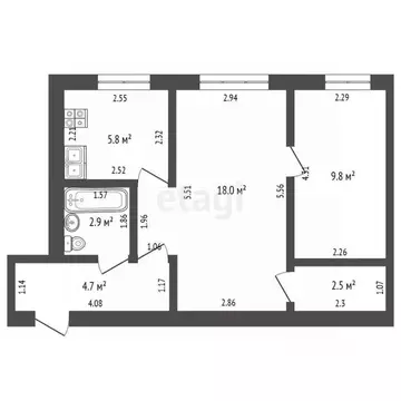 2-к кв. Башкортостан, Стерлитамак ул. Дружбы, 25 (43.7 м)