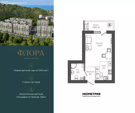 1-комнатная квартира: Сочи, улица Искры, 66/9к3 (28.2 м)