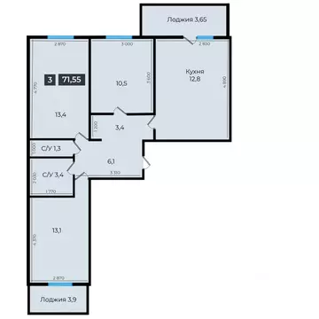 3-к кв. Ставропольский край, Ставрополь ул. Южный обход, 53В (71.35 м)