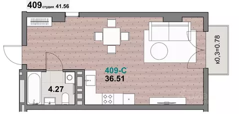 1-к кв. Калининградская область, Зеленоградск ул. Гагарина (41.56 м)
