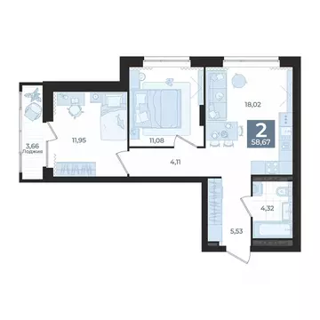 2-к кв. Свердловская область, Екатеринбург пер. Ударников, 33 (58.67 ...