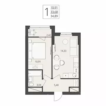 1-к кв. Волгоградская область, Волгоград ул. Степана Разина, 27 (34.89 ...