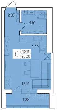 Студия Башкортостан, Уфа Затон жилрайон, Волна жилой комплекс (28.2 м)