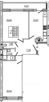 2-к кв. Смоленская область, Смоленск ул. Нахимова, 23А (66.2 м)