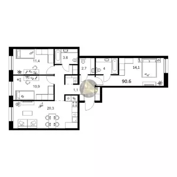 3-комнатная квартира: Санкт-Петербург, Галерный проезд, 1к2 (90.6 м)