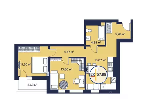 2-к кв. Тюменская область, Тюмень ул. Менжинского, 60 (56.9 м)
