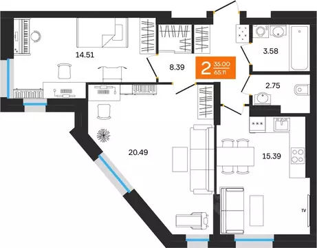 2-к кв. Башкортостан, Уфа ул. Султанова, 28 (65.11 м)