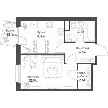 1-к кв. Татарстан, Казань Счастье в Казани жилой комплекс (36.5 м)