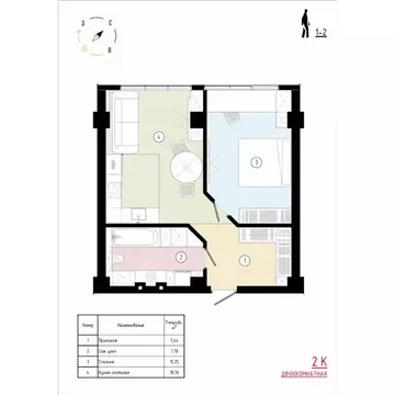 2-к кв. Приморский край, Владивосток Острогорный жилой комплекс (50.33 ...