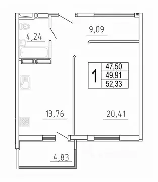 1-к кв. Самарская область, Самара ул. Дыбенко, 5 (52.33 м)