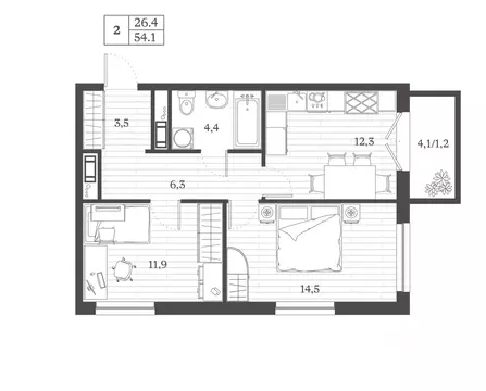 2-к кв. Дагестан, Дербент ул. Сальмана (54.1 м)