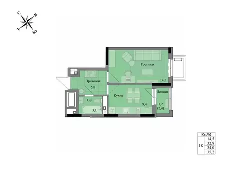 1-к кв. Удмуртия, Ижевск Краски Леса жилой комплекс (34.0 м)