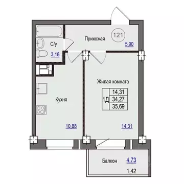 1-к кв. Псковская область, Псковский район, Завеличенская волость, д. ...