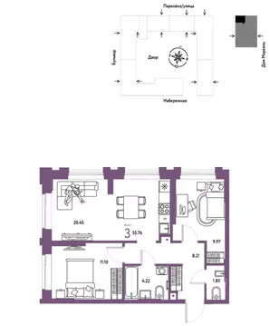 3-к кв. Тюменская область, Тюмень Береговая ул., 100к2 (55.76 м)