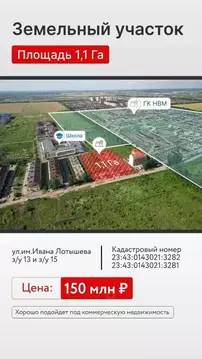 Участок в Краснодарский край, Краснодар ул. Имени Ивана Лотышева ...