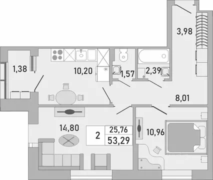 2-к кв. Башкортостан, Уфа Бакалинская ул., 9/1 (53.29 м)