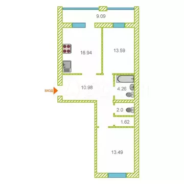 2-комнатная квартира: Тюмень, улица Тимофея Кармацкого, 5 (68 м)