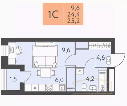 Студия Пермский край, Пермь ул. Левченко, 8 (25.2 м)