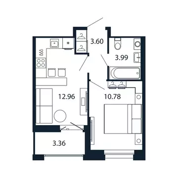 1-комнатная квартира: Новоселье, Центральная улица, 30к1 (31 м)