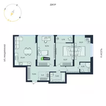 3-к кв. Свердловская область, Екатеринбург ул. Машинная, 1В/4 (103.94 ...