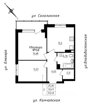 2-к кв. Свердловская область, Екатеринбург ул. Кронштадтская, 30 (53.4 ...