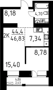 2-к кв. Томская область, Томск ул. Вершинина, 58к1 (46.83 м)
