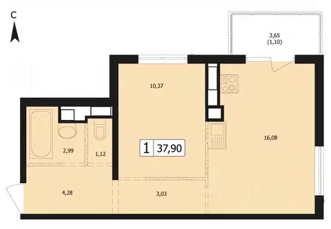 1-к кв. Краснодарский край, Краснодар ул. Автолюбителей, 1Длит4 (37.9 ...