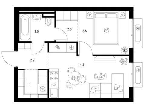 1-комнатная квартира: посёлок городского типа Боброво, ЖК Восточное ...