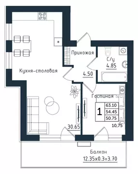 1-к кв. Калининградская область, Янтарный пгт Янтарные Сезоны жилой ...