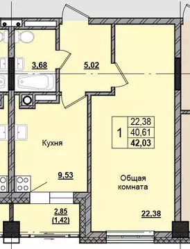 1-к кв. Саха (Якутия), Якутск Алгыс жилой комплекс (42.09 м)