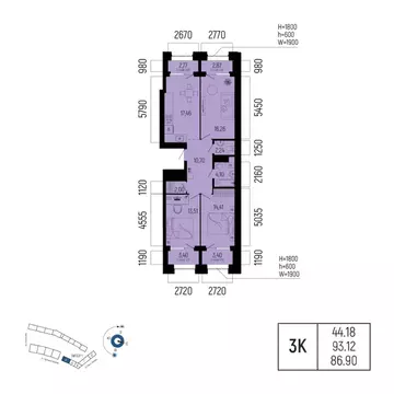 3-к кв. Башкортостан, Уфа Глумилино-1 мкр, Новатор жилой комплекс ...